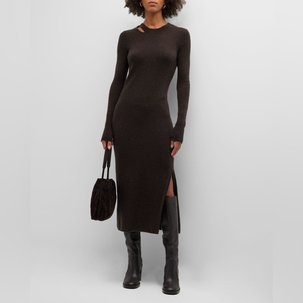 NWT $748 FRAME Cut-Out Cashmere-Blend Knitted Midi Dress